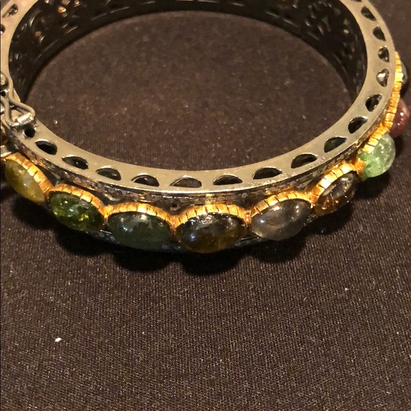 Bangle bracelet w diamonds and stones. - Picture 4 of 9